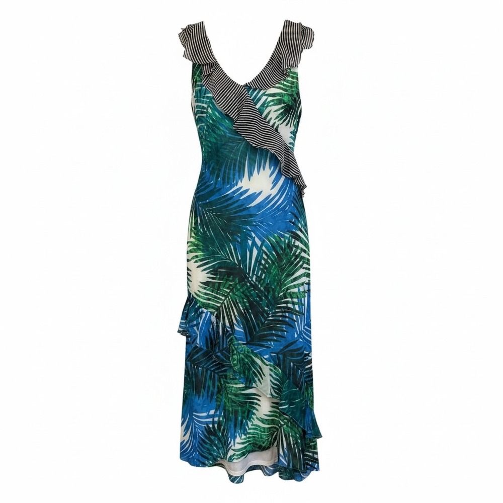 Calvin Klein NWT Tropical Palm Leaf Ruffle Midi Dress Women's Size 14